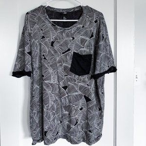 H&M Mens Size XL Cotton Shirt Black White Leaves